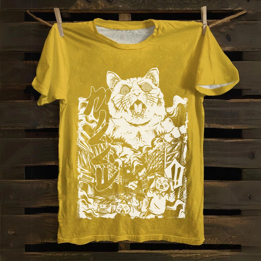 Unisex Vintage  Monster Cat Cotton T-Shirt