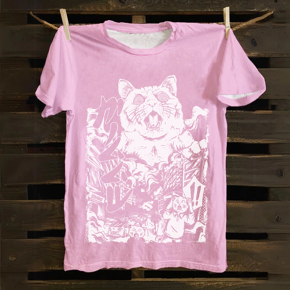 Unisex Vintage  Monster Cat Cotton T-Shirt