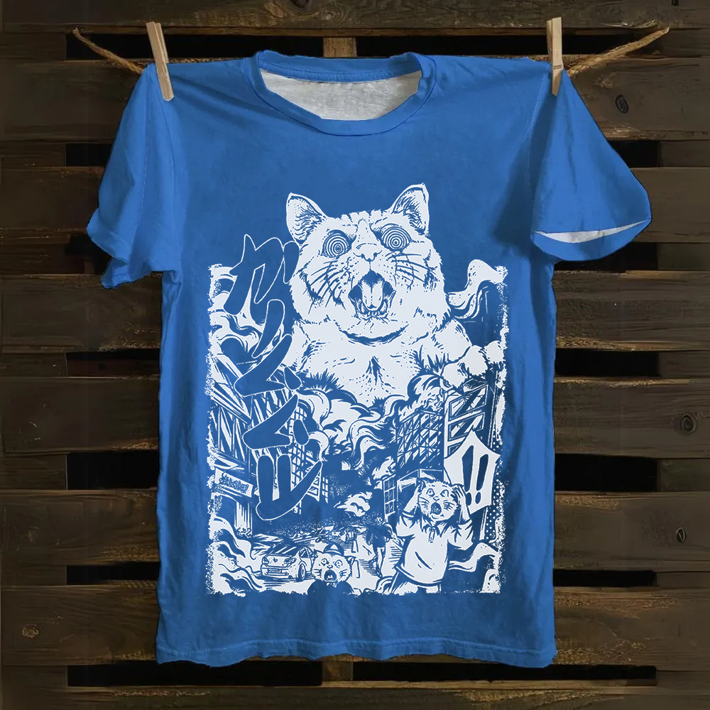Unisex Vintage  Monster Cat Cotton T-Shirt