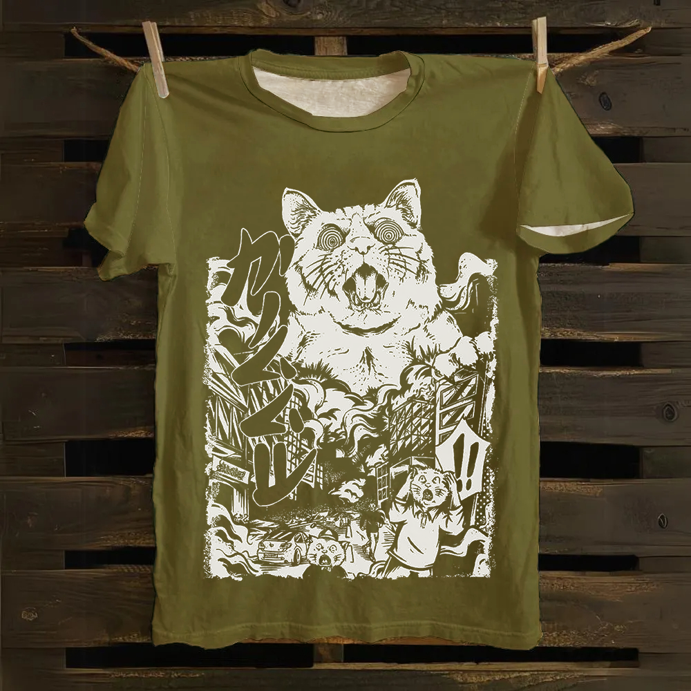 Unisex Vintage  Monster Cat Cotton T-Shirt