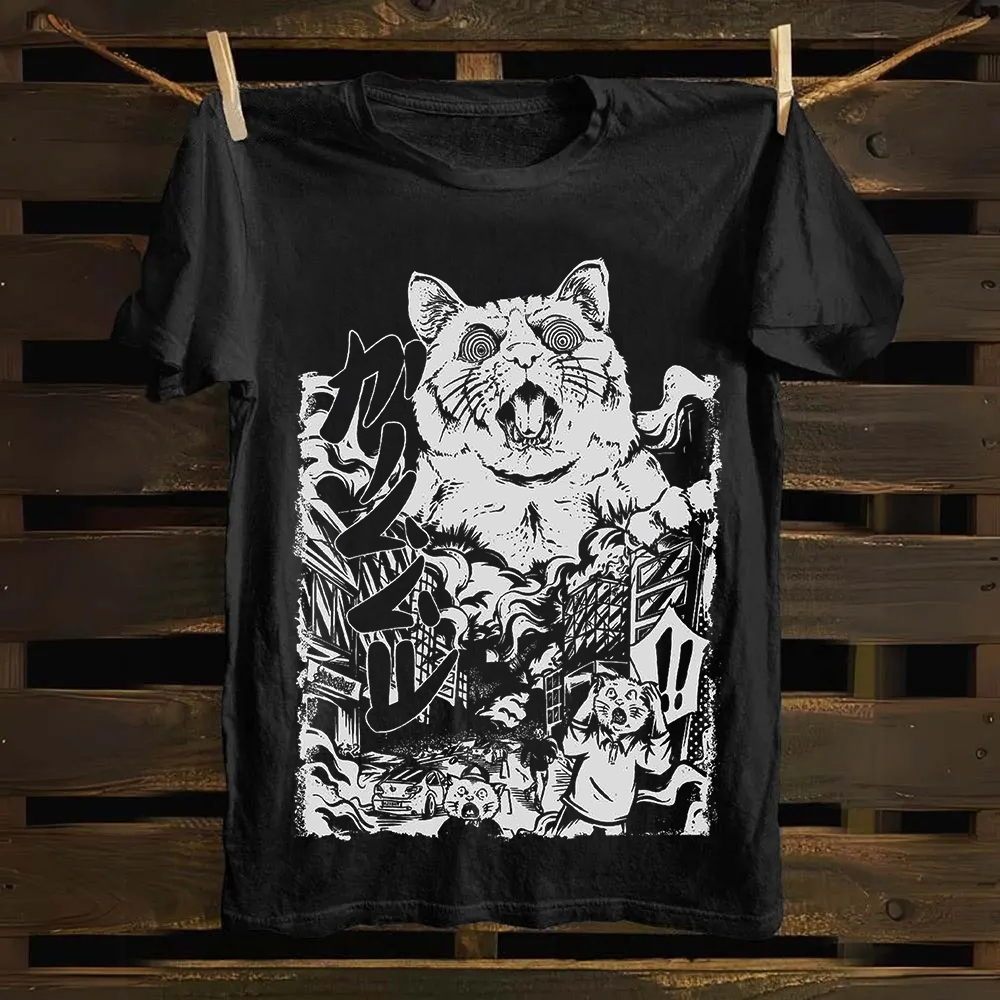 Unisex Vintage  Monster Cat Cotton T-Shirt