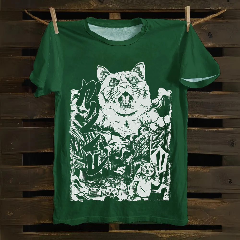 Unisex Vintage  Monster Cat Cotton T-Shirt