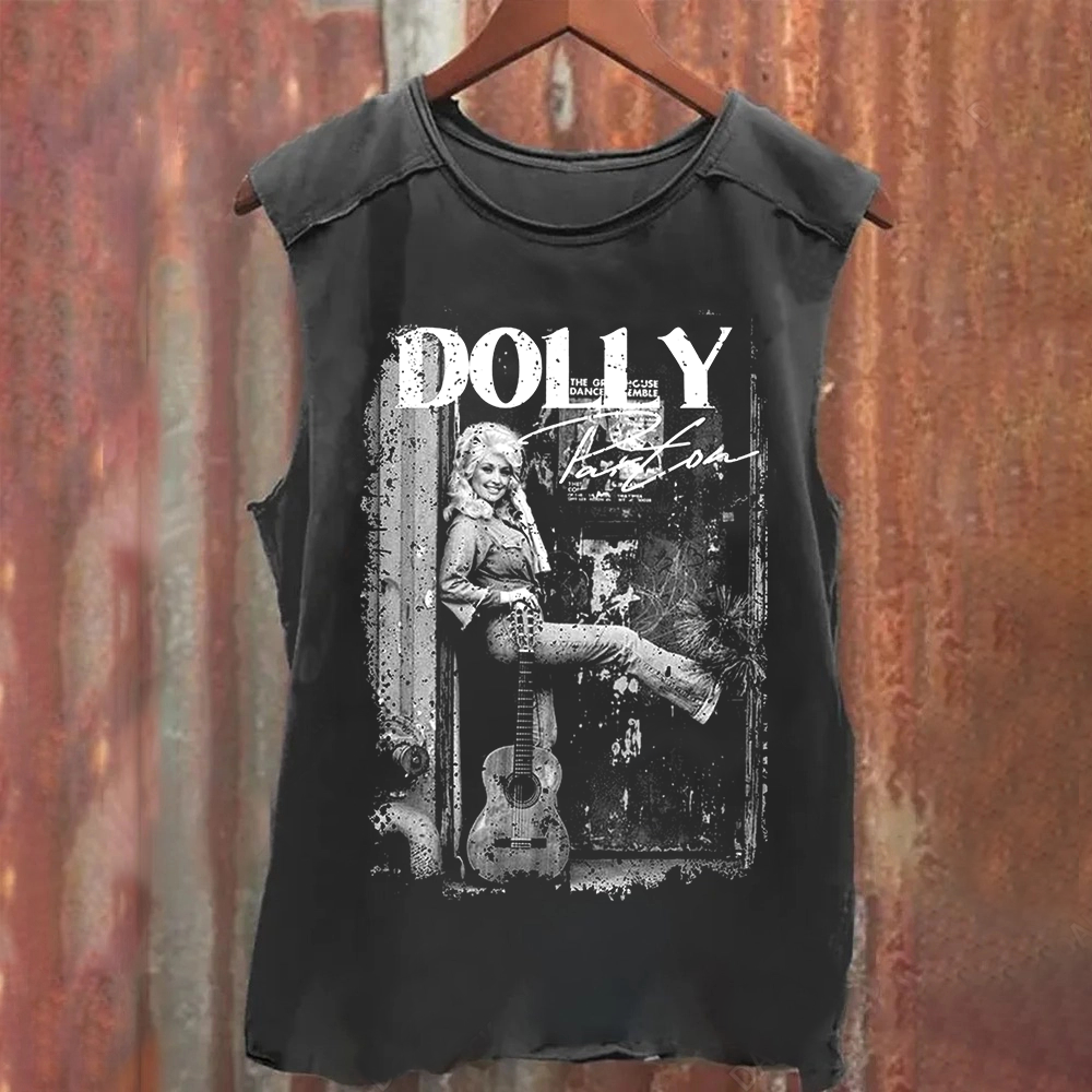 Unisex Vintage Washed  Dolly Parton Singer Tank Top