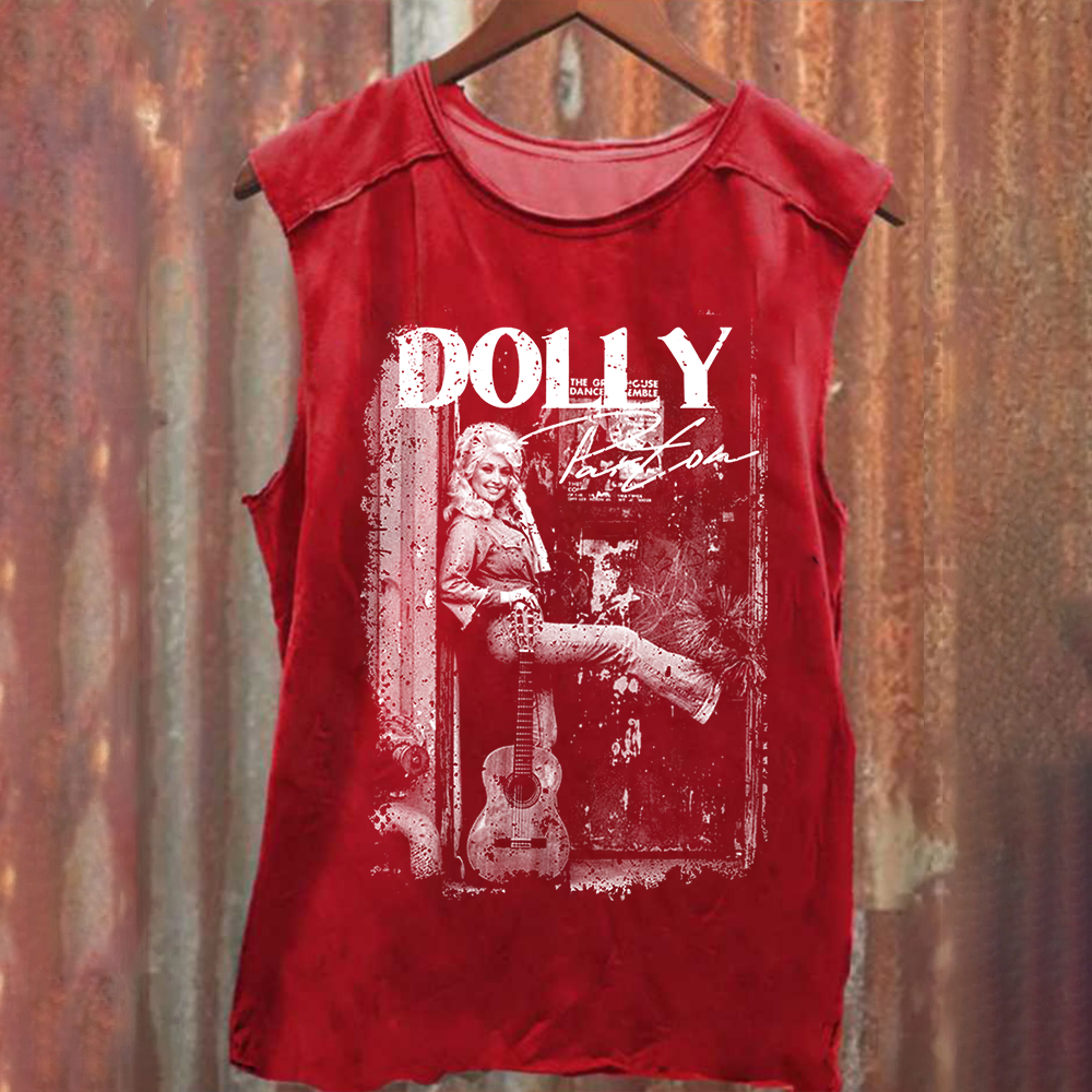 Unisex Vintage Washed  Dolly Parton Singer Tank Top