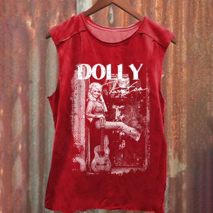 Unisex Vintage Washed  Dolly Parton Singer Tank Top