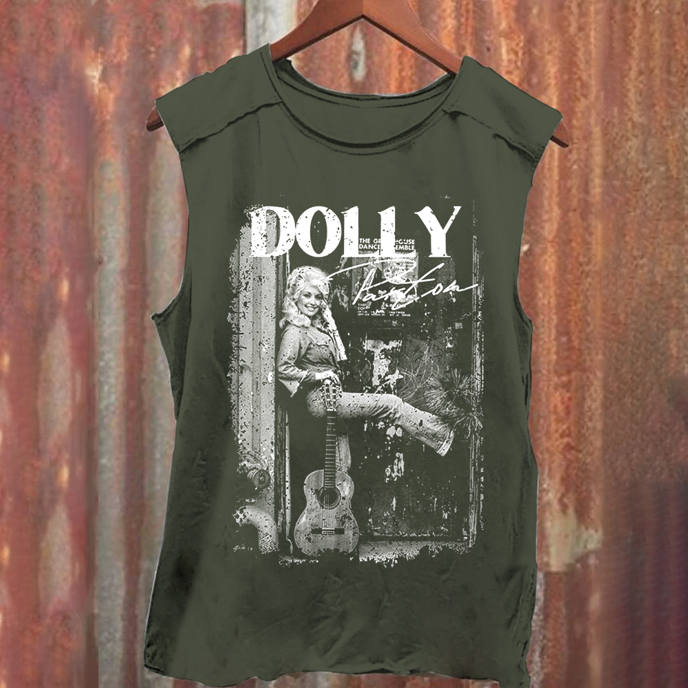 Unisex Vintage Washed  Dolly Parton Singer Tank Top
