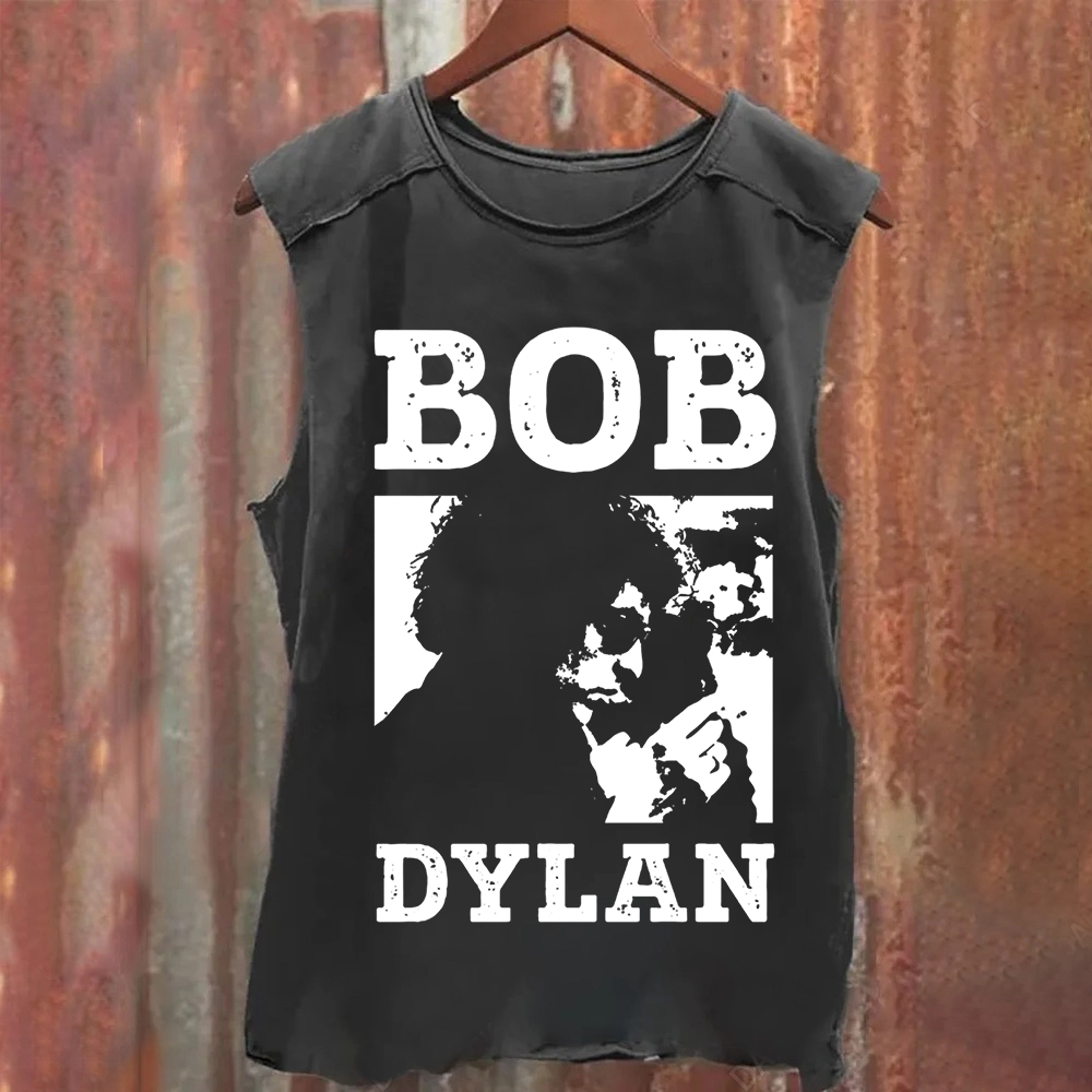 Unisex Vintage Washed Bob Dylan Singer Tank Top