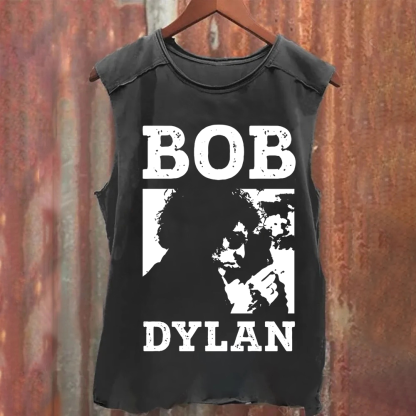 Unisex Vintage Washed Bob Dylan Singer Tank Top