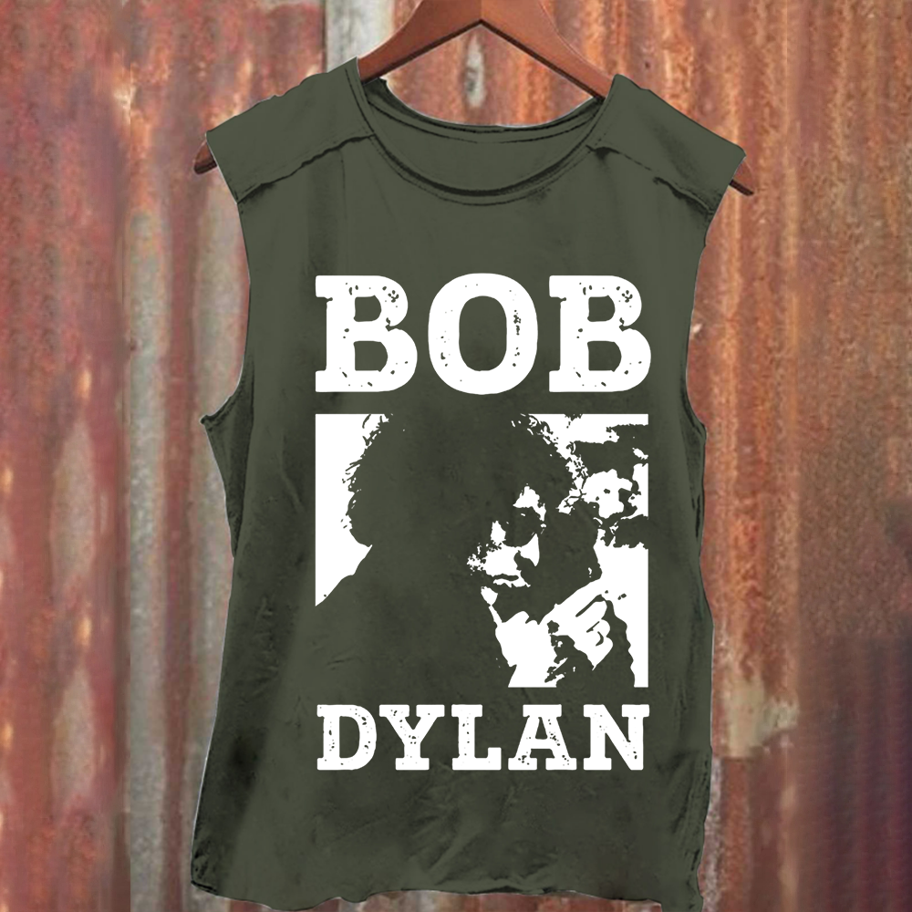 Unisex Vintage Washed Bob Dylan Singer Tank Top
