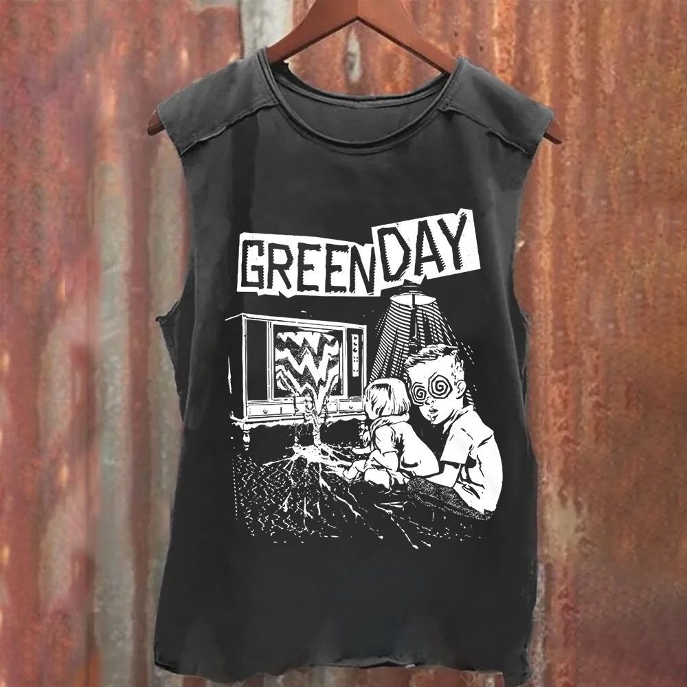 Unisex Vintage Washed Green Day  Band Tank Top