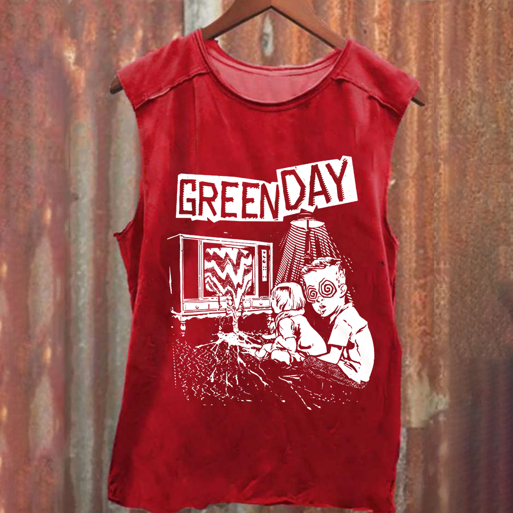 Unisex Vintage Washed Green Day  Band Tank Top