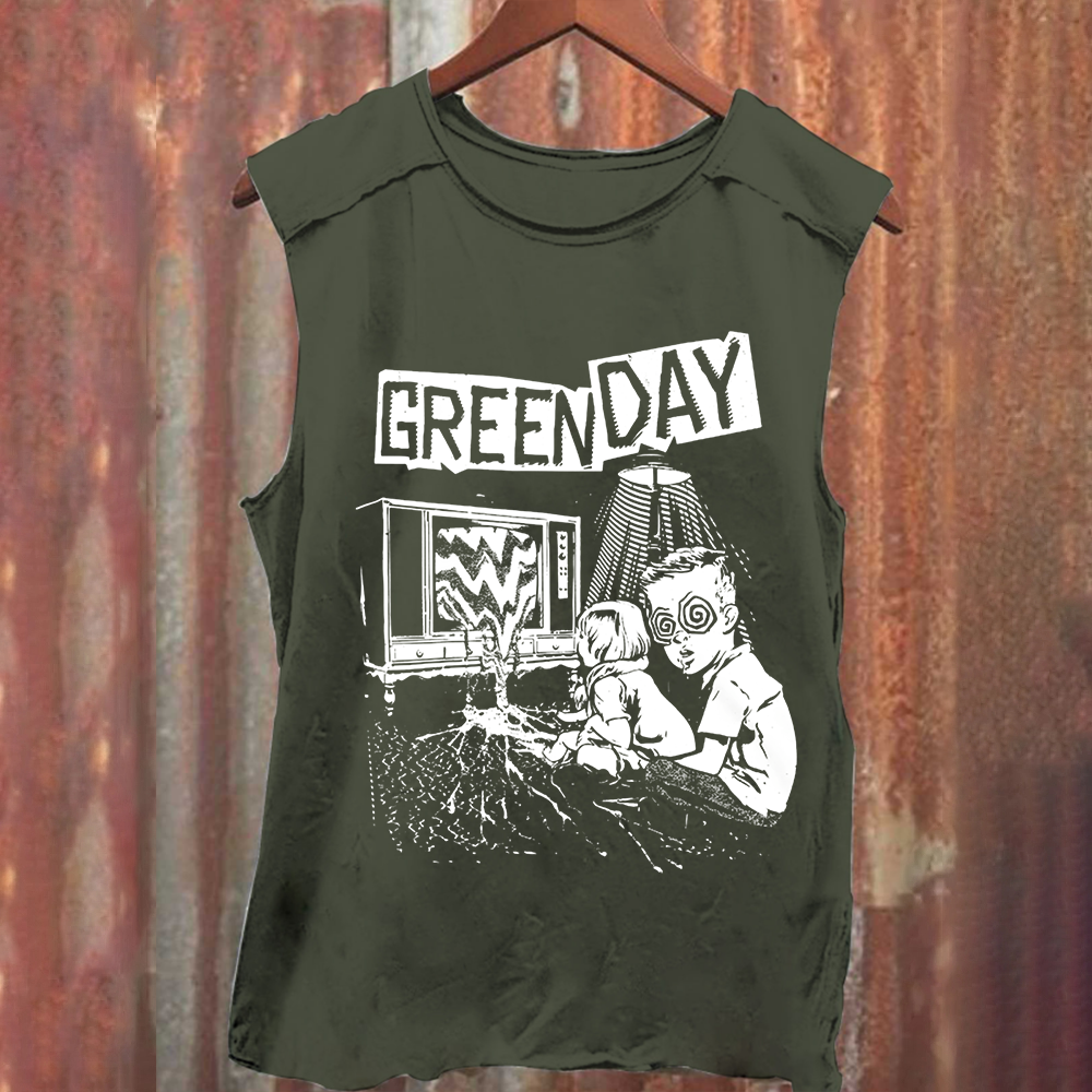 Unisex Vintage Washed Green Day  Band Tank Top