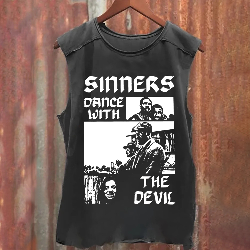 Unisex Vintage Washed Sinners Horror Movie Tank Top