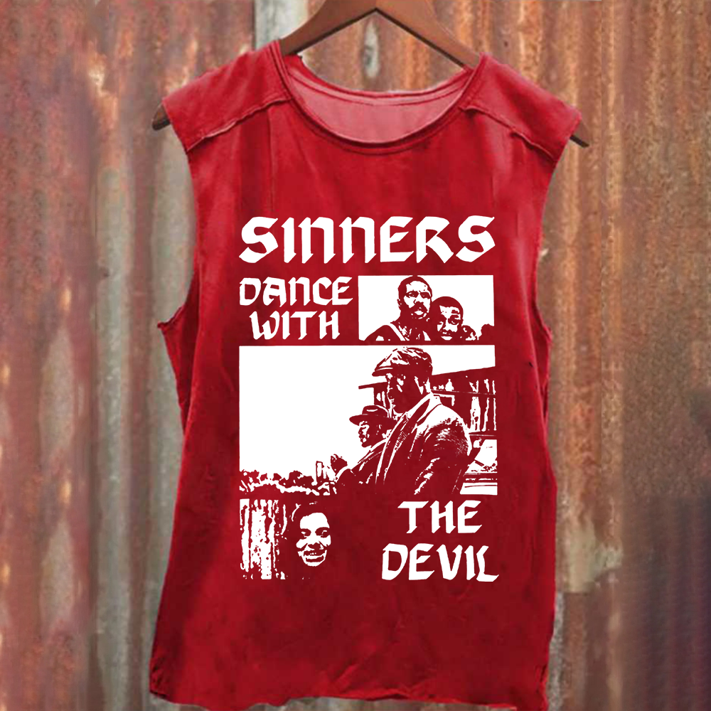 Unisex Vintage Washed Sinners Horror Movie Tank Top