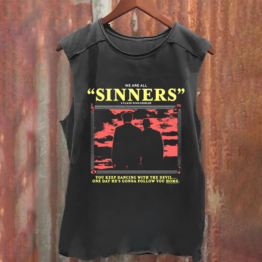 Unisex Vintage Washed Sinners Horror Movie Tank Top