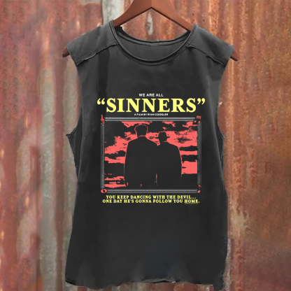 Unisex Vintage Washed Sinners Horror Movie Tank Top