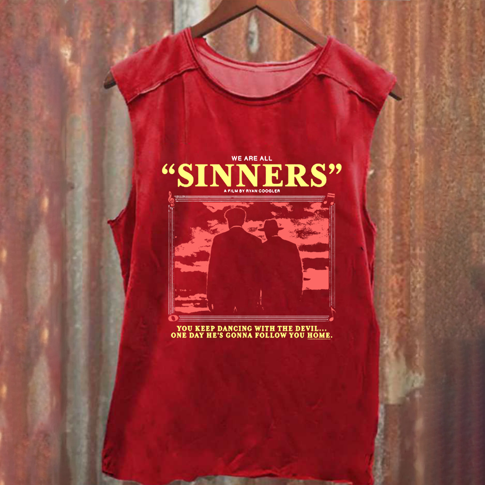 Unisex Vintage Washed Sinners Horror Movie Tank Top