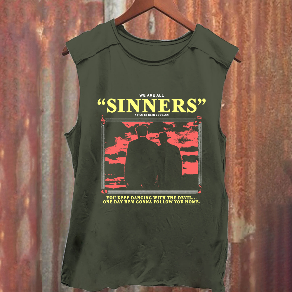 Unisex Vintage Washed Sinners Horror Movie Tank Top