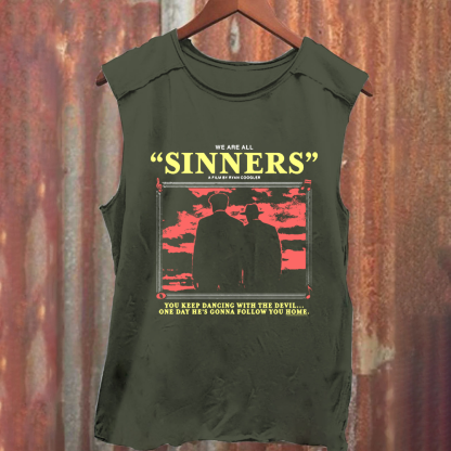 Unisex Vintage Washed Sinners Horror Movie Tank Top