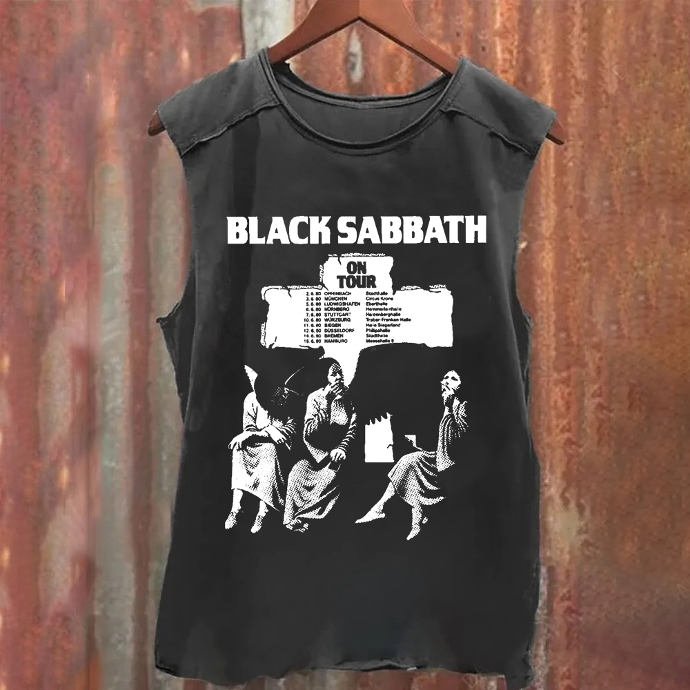 Unisex Vintage Washed  Black Sabbath Band Tank Top