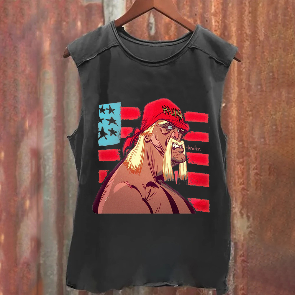 Unisex Vintage Washed  Wrestling WWE Hulk Hogan Real American Tank Top