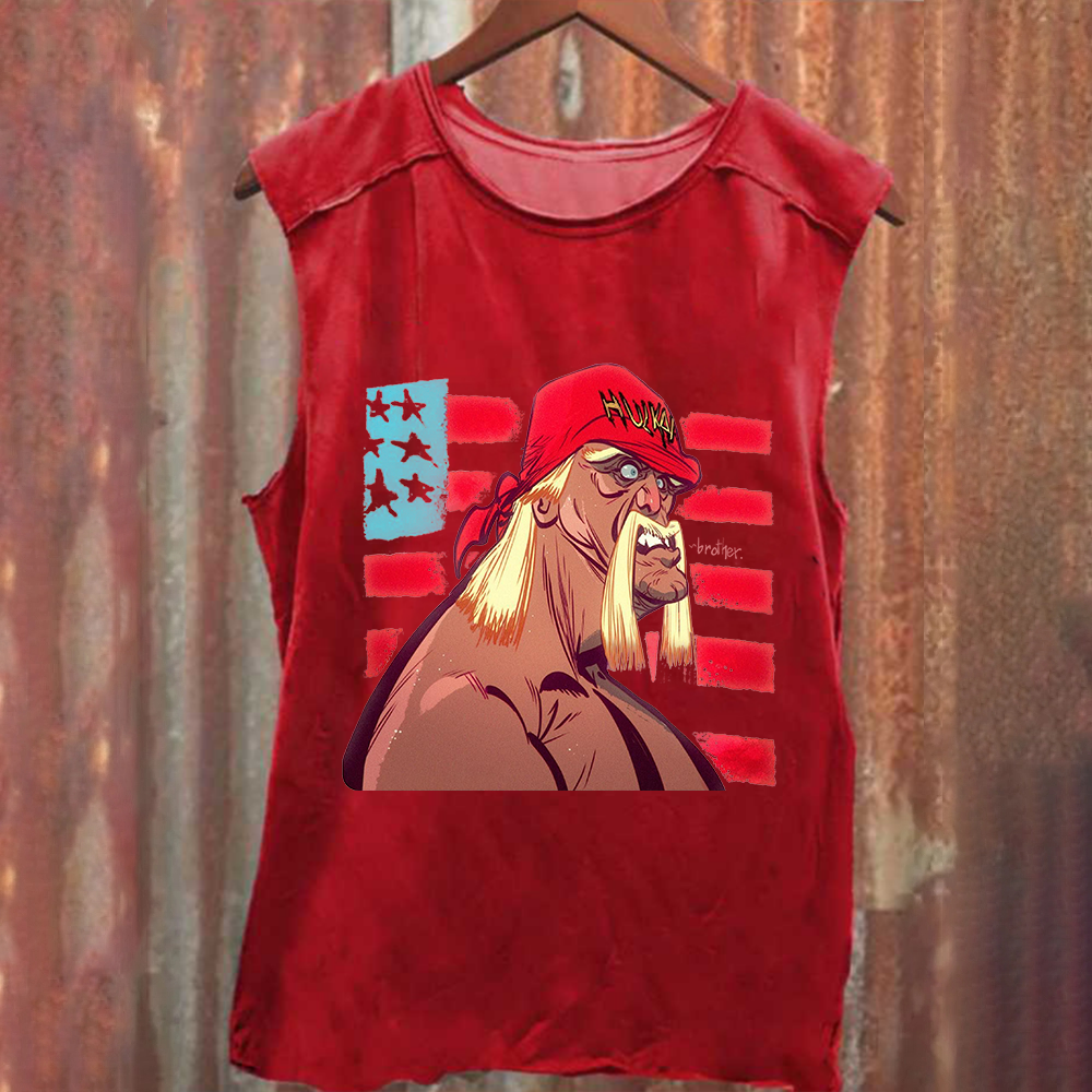 Unisex Vintage Washed  Wrestling WWE Hulk Hogan Real American Tank Top