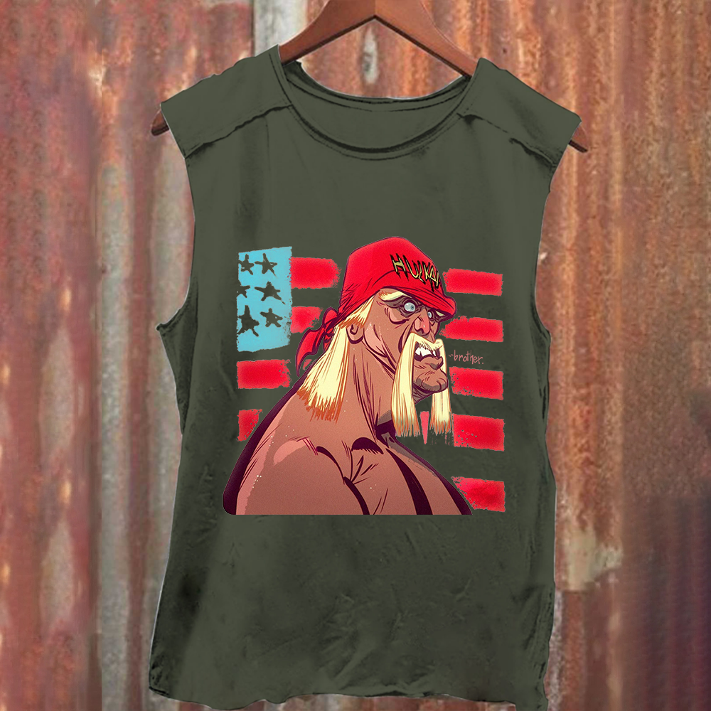 Unisex Vintage Washed  Wrestling WWE Hulk Hogan Real American Tank Top