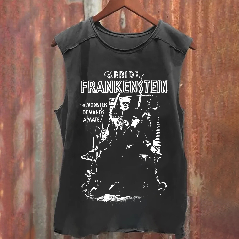 Unisex Vintage Washed Bride of Frankenstein Horror Movie Tank Top