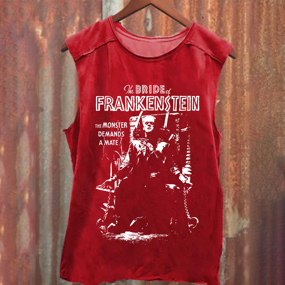 Unisex Vintage Washed Bride of Frankenstein Horror Movie Tank Top