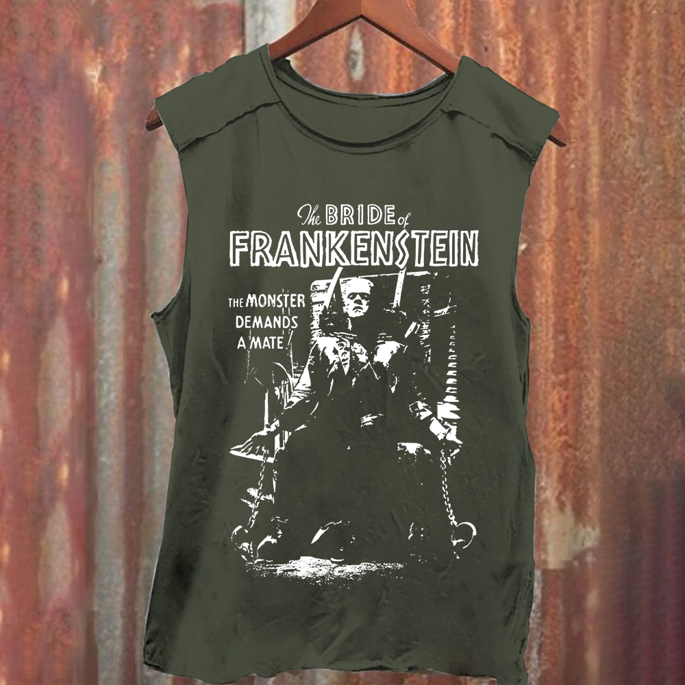 Unisex Vintage Washed Bride of Frankenstein Horror Movie Tank Top