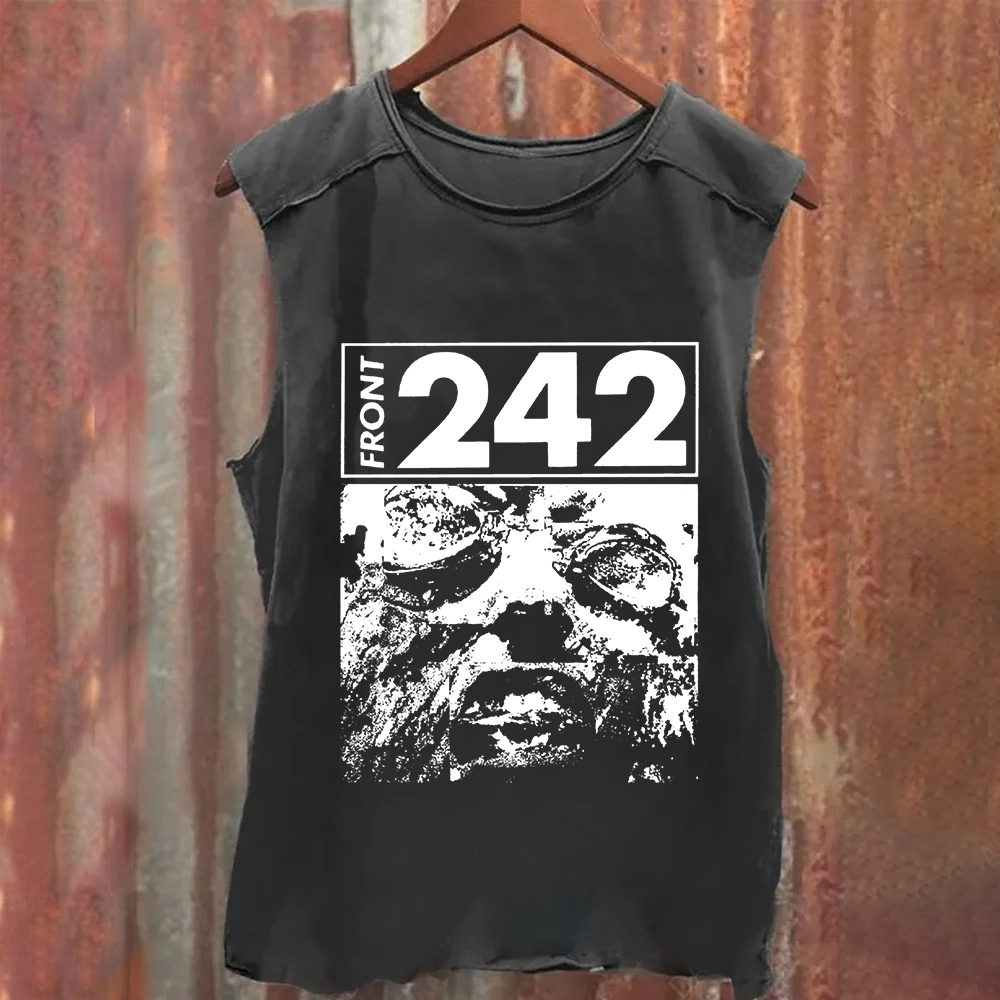 Unisex Vintage Washed  Front 242 Rock Band Tank Top