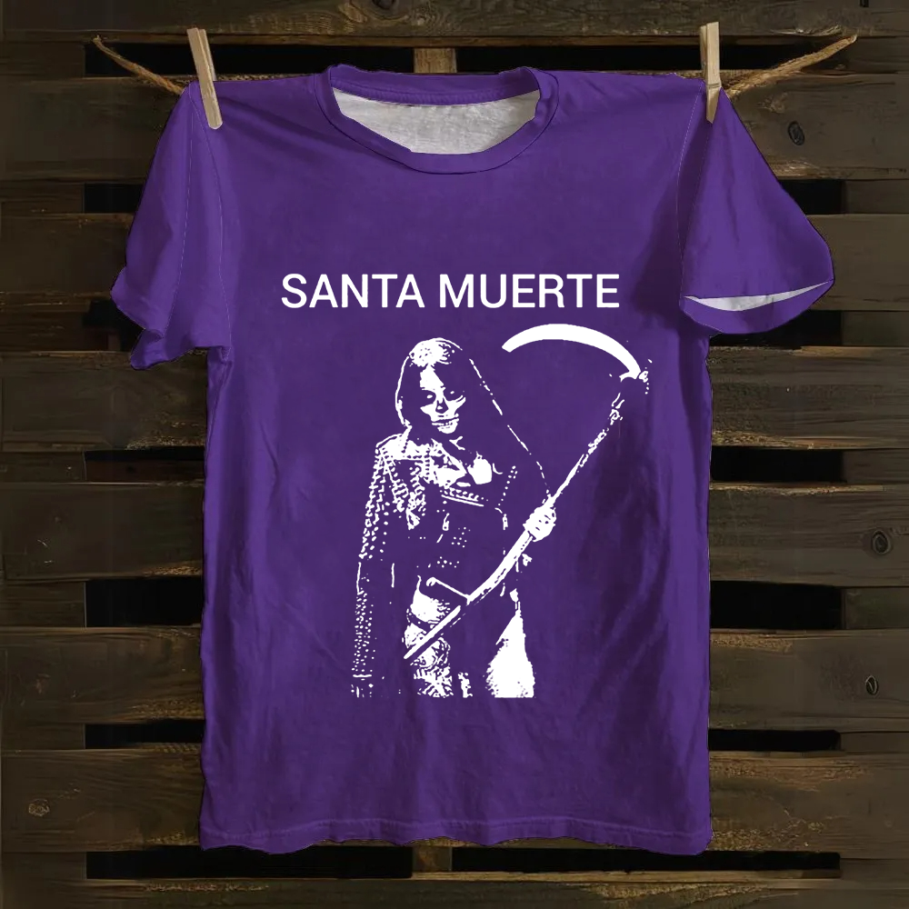 Unisex Vintage Santa Muerte Art Illustration Cotton T-Shirt