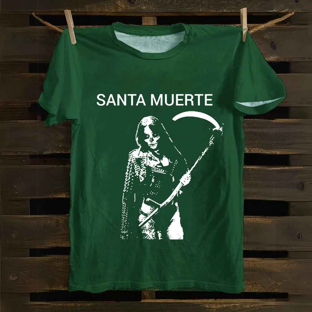 Unisex Vintage Santa Muerte Art Illustration Cotton T-Shirt