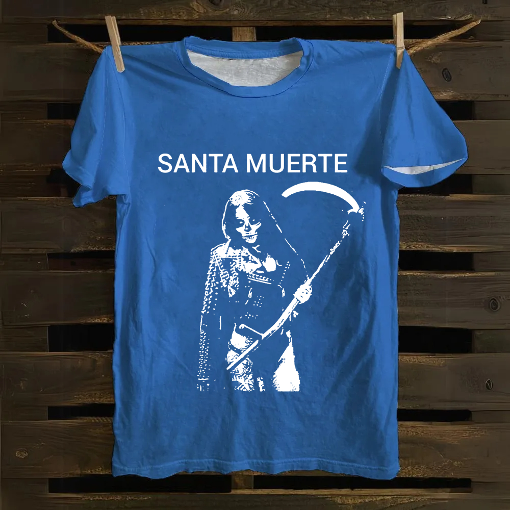 Unisex Vintage Santa Muerte Art Illustration Cotton T-Shirt
