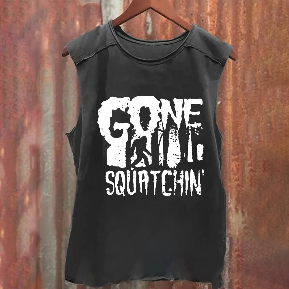 Unisex Vintage Washed Gone Squatching Funny Big Foot Tank Top