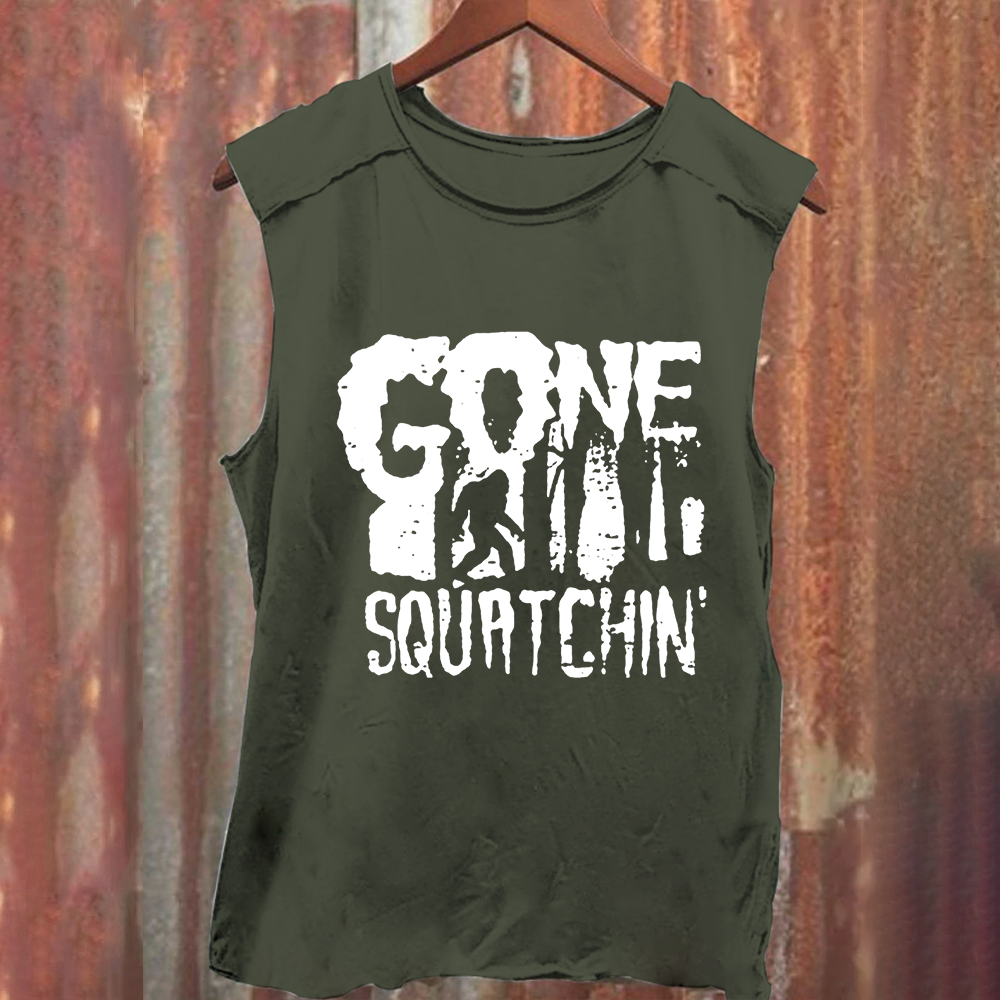 Unisex Vintage Washed Gone Squatching Funny Big Foot Tank Top