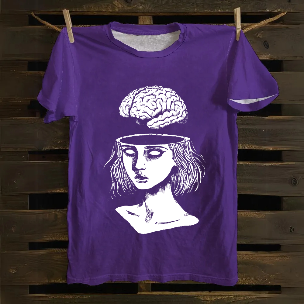 Unisex Vintage  Brain Escape Horror Art  Cotton T-Shirt