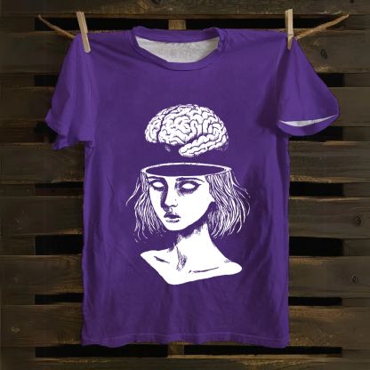 Unisex Vintage  Brain Escape Horror Art  Cotton T-Shirt