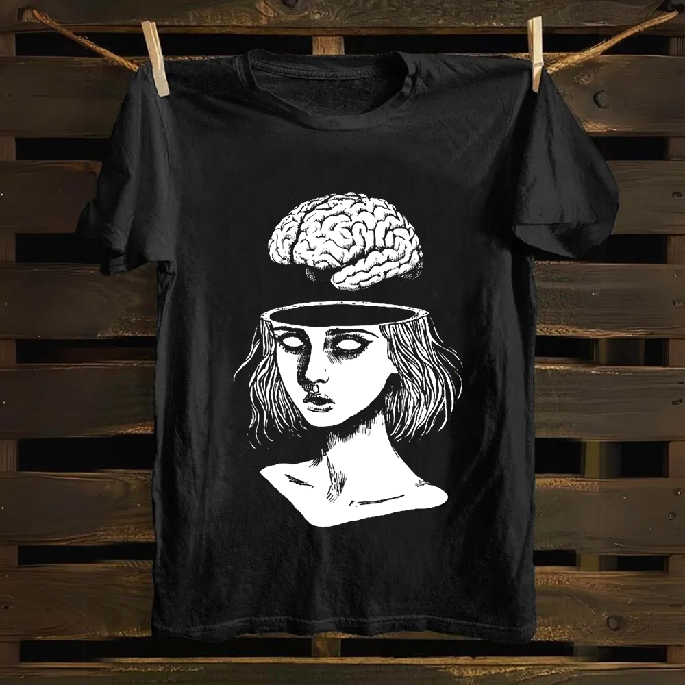 Unisex Vintage  Brain Escape Horror Art  Cotton T-Shirt