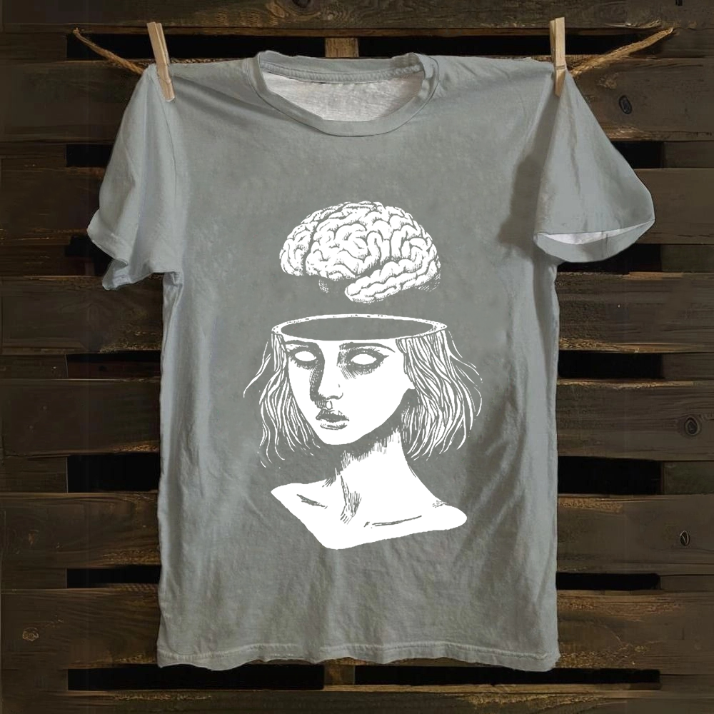 Unisex Vintage  Brain Escape Horror Art  Cotton T-Shirt
