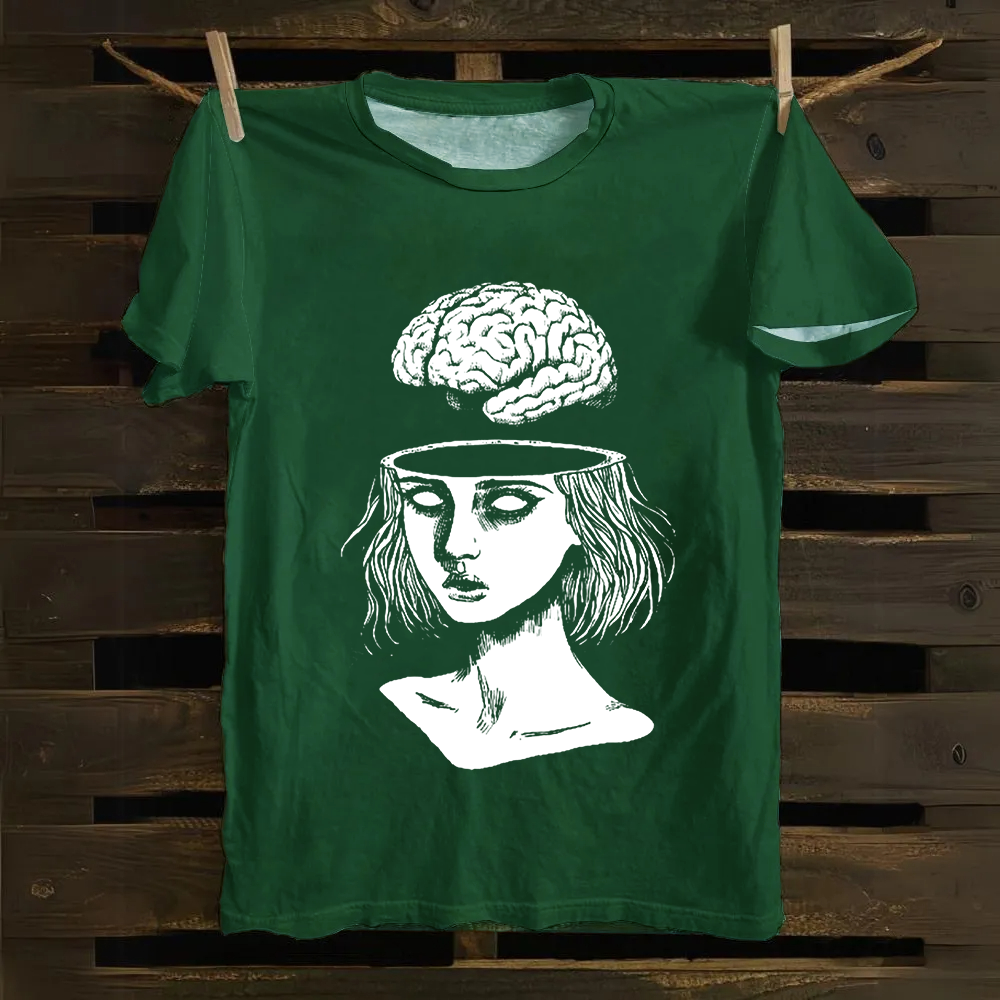 Unisex Vintage  Brain Escape Horror Art  Cotton T-Shirt
