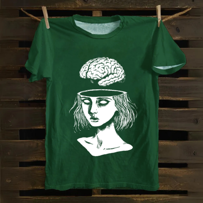 Unisex Vintage  Brain Escape Horror Art  Cotton T-Shirt