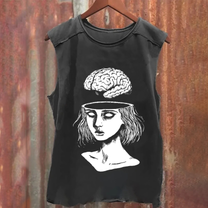 Unisex Vintage Washed   Brain Escape Horror Art  Tank Top