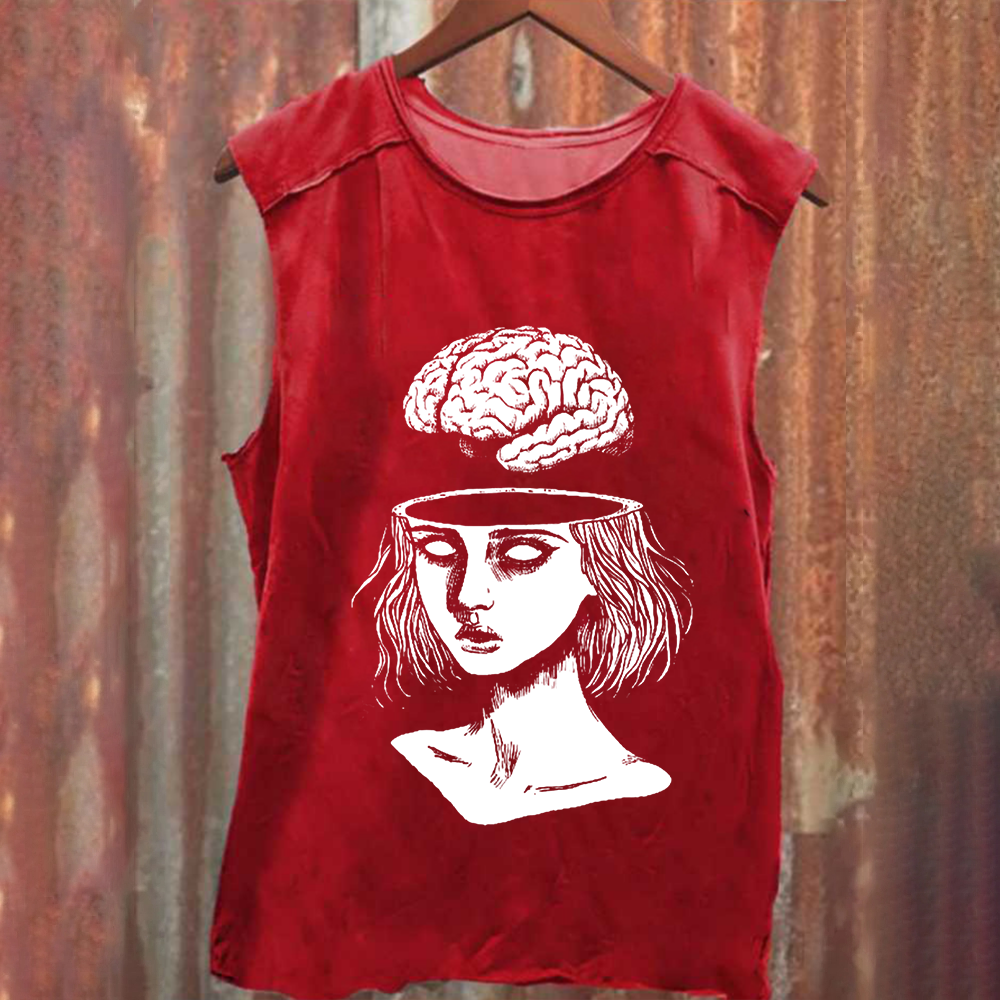 Unisex Vintage Washed   Brain Escape Horror Art  Tank Top