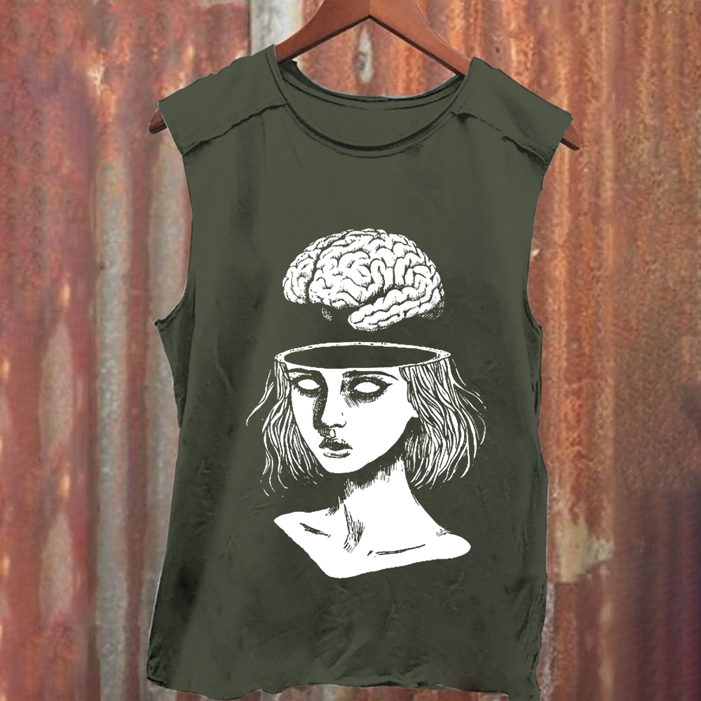 Unisex Vintage Washed   Brain Escape Horror Art  Tank Top