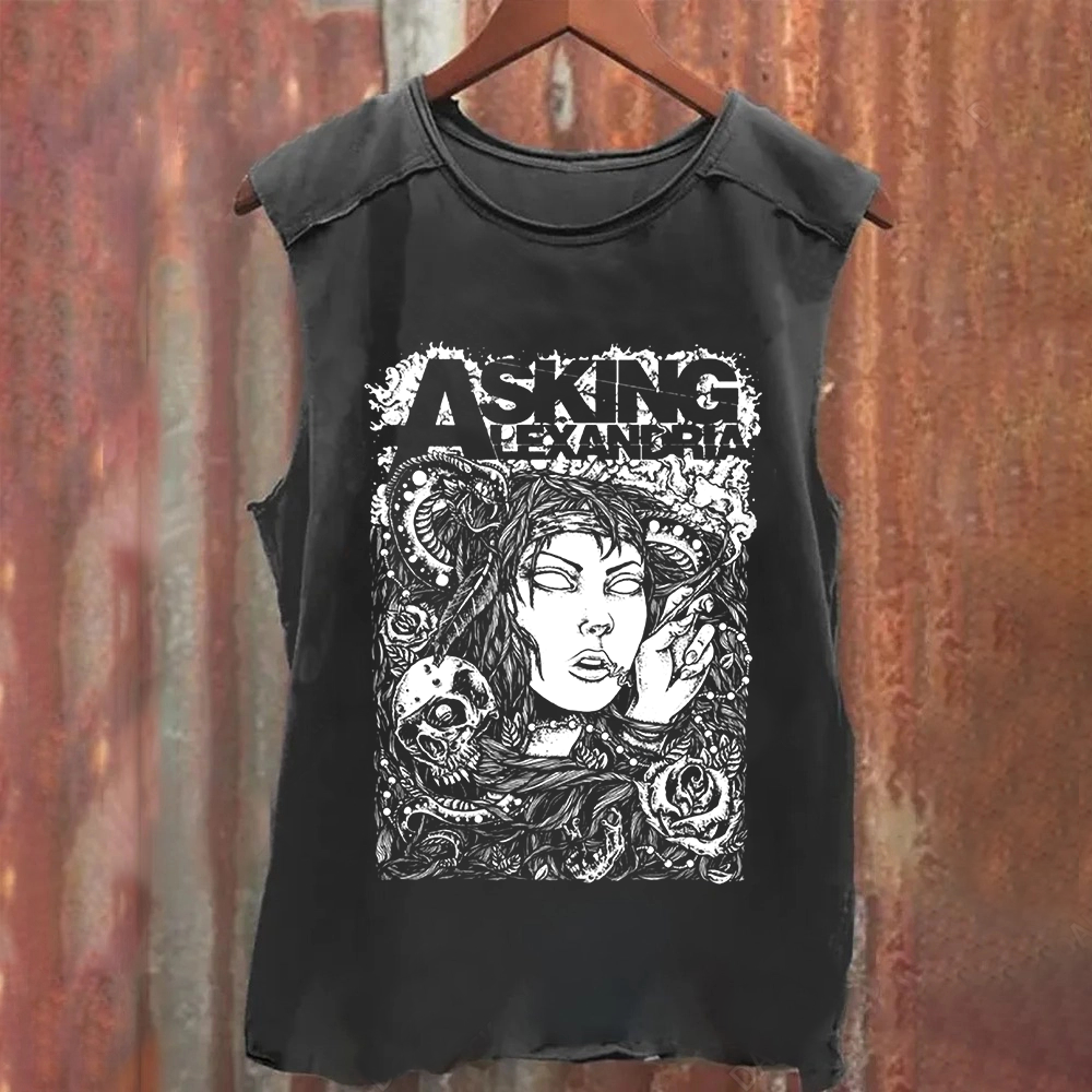 Unisex Vintage Washed Asking Alexandria Band Tank Top