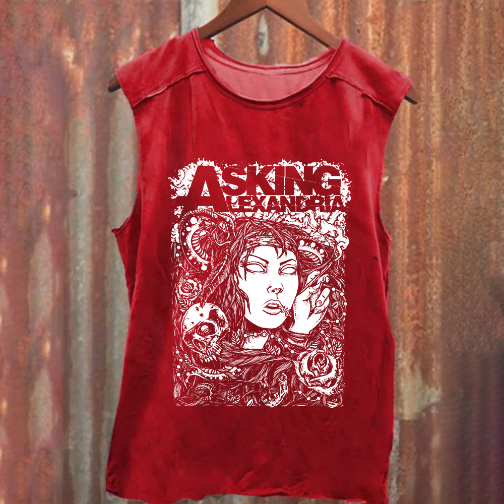 Unisex Vintage Washed Asking Alexandria Band Tank Top