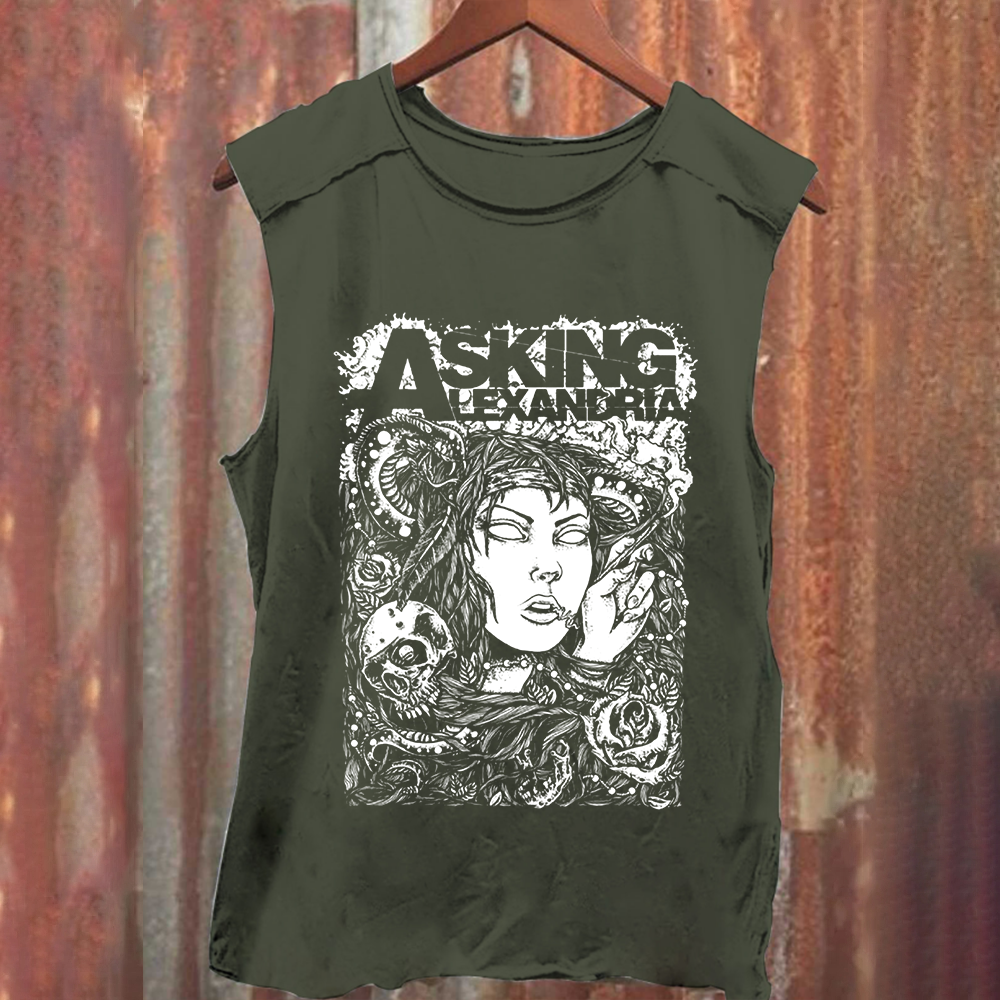 Unisex Vintage Washed Asking Alexandria Band Tank Top
