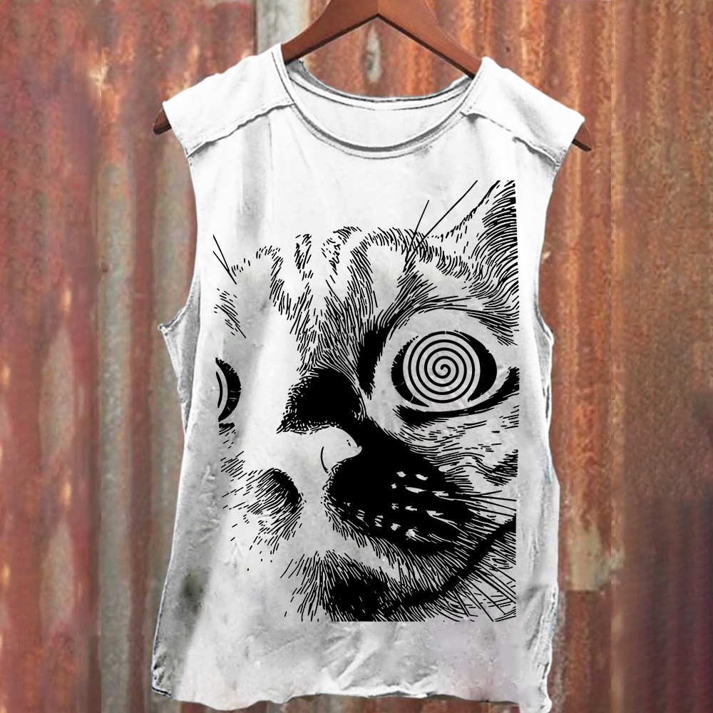 Psychedelic Cat Graphic Print Tank Top
