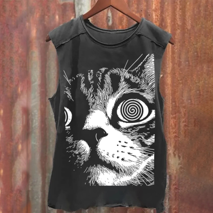 Psychedelic Cat Graphic Print Tank Top